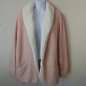 Lands End Pink Sherpa Cardigan Size XL